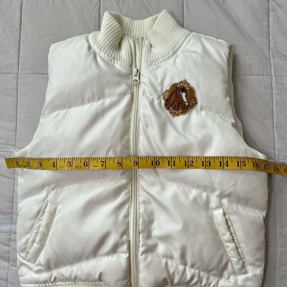 Old Navy Down Puffer Vest Size Large Girls Ivory Vintage 90s Horse Patch… - Picture 3 of 8